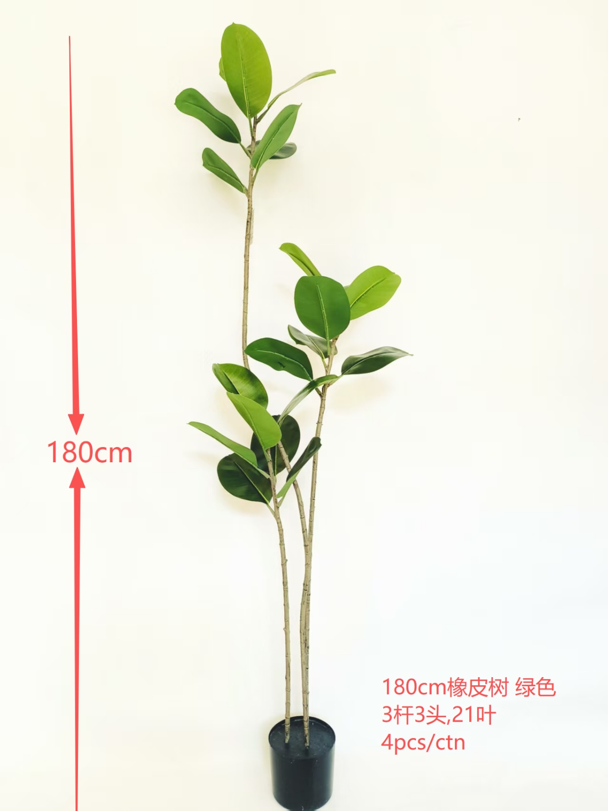 180cm橡皮树3杆3头  绿色